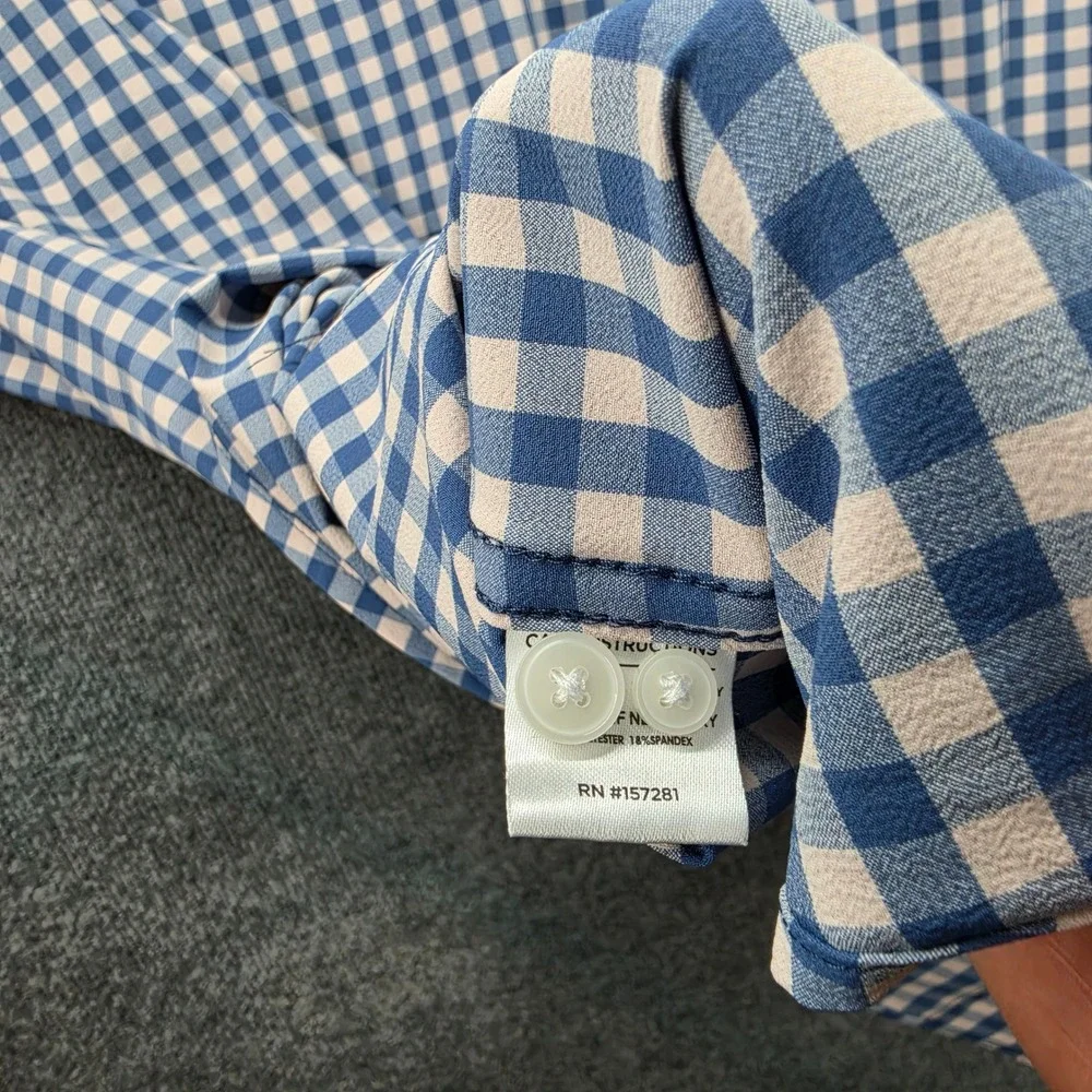 Mizzen+Main Leeward Mens XXL Classic Fit Blue White Gingham Dress Shirt 1WS-1224
